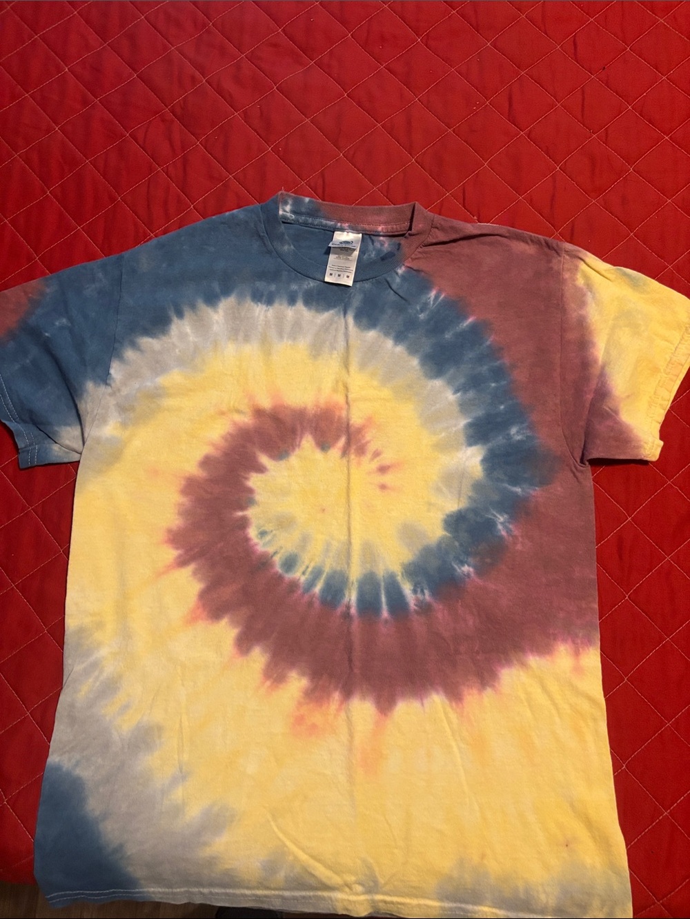 Tie-Dye Spiral Short Sleeve Tee in Yellow, Blue & Purple